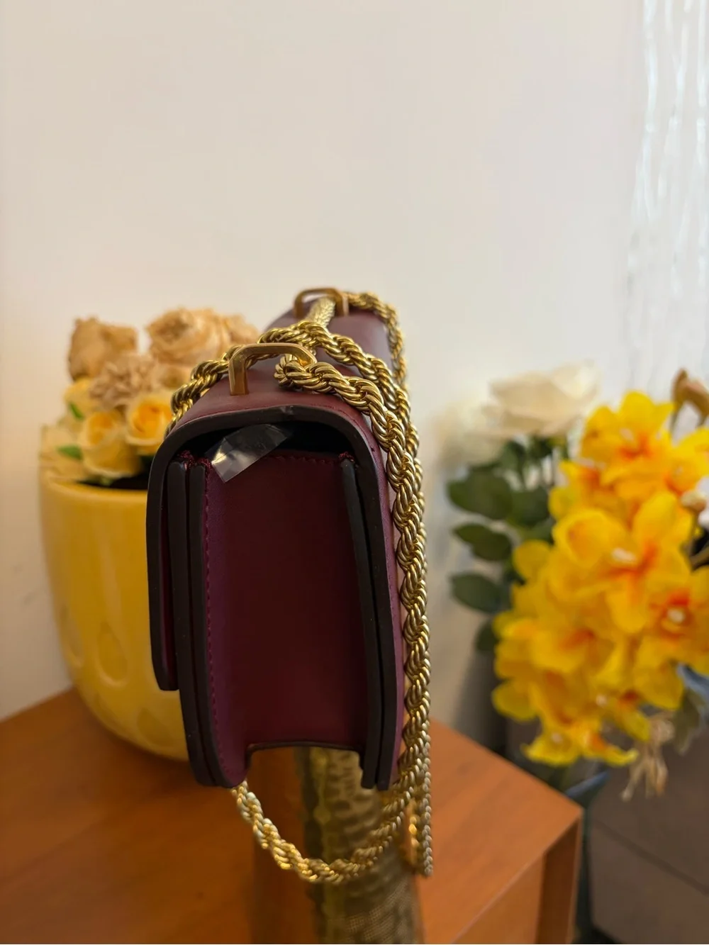 Tory Burch Small Flap Crossbody in Burgundy with Gold Hardware